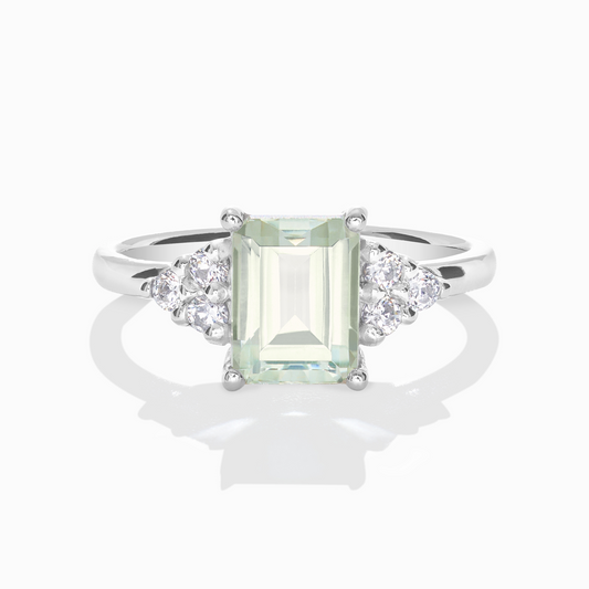 Green Amethyst Emerald Cut Ring in Sterling Silver