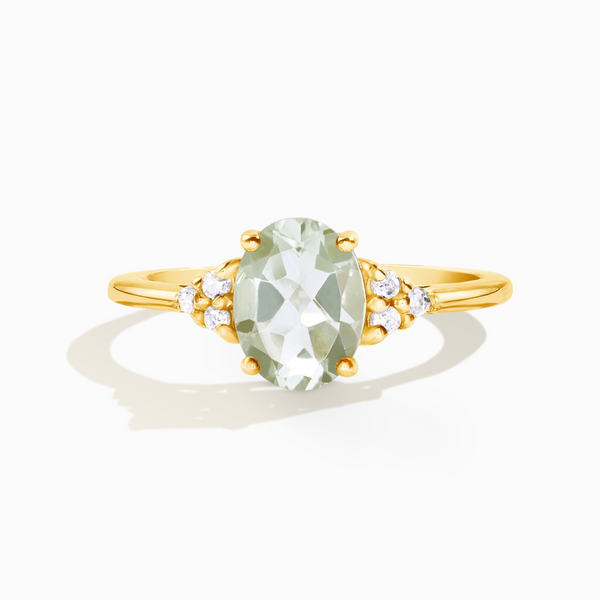 oval cut green amethyst prasiolite three stone engagement and promise ring in 18k gold vermeil gift for her