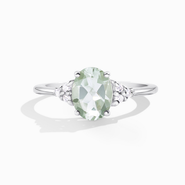 oval cut green amethyst prasiolite three stone engagement and promise ring in sterling silver gift for her