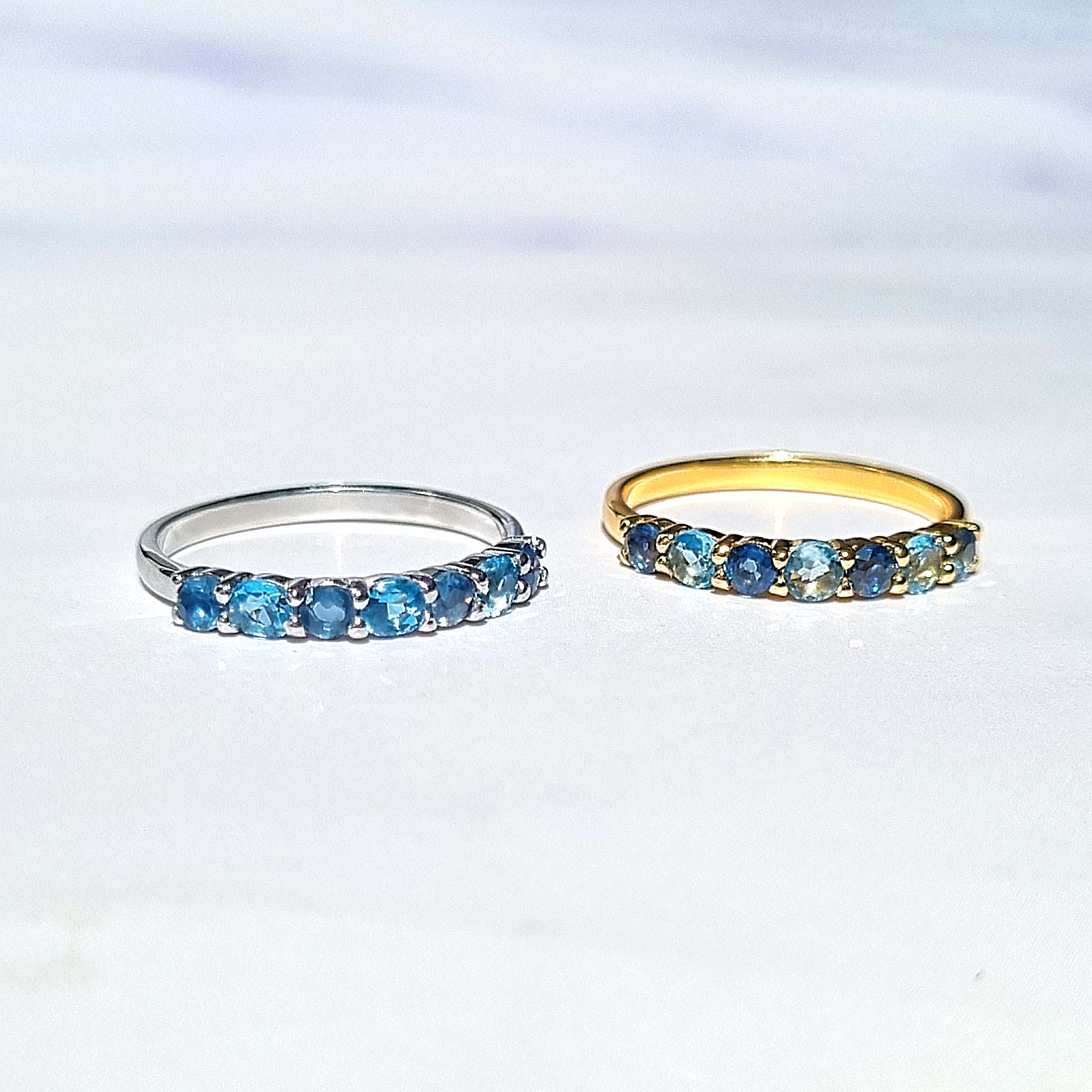 Blue Sapphire & Blue Topaz Half Eternity Band in Sterling Silver