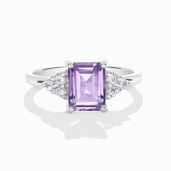 Lavender Amethyst Emerald Cut Ring in Sterling Silver