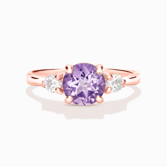 Lavender Amethyst Three Stone Ring in 18k Rose Gold Vermeil