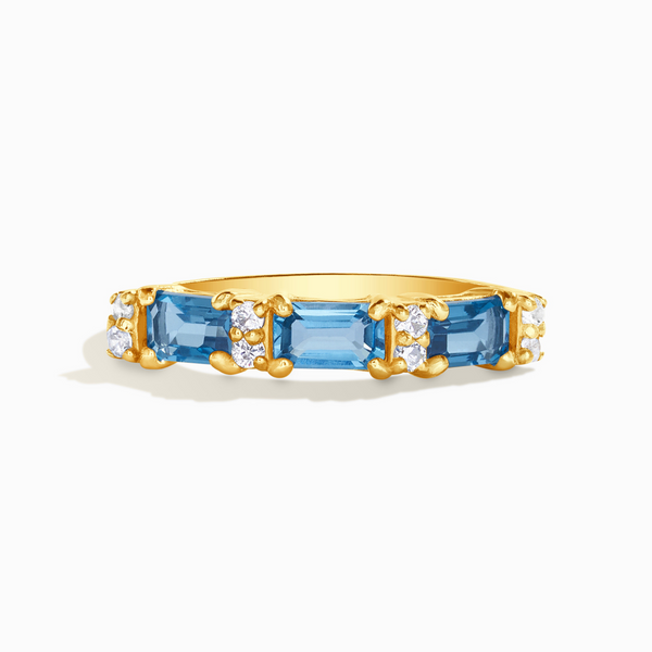 Stackable London Blue Topaz Emerald Cut Eternity Wedding and Promise Ring in 18k Gold Vermeil
