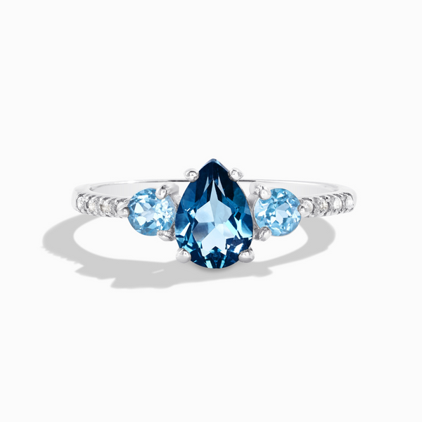 pear cut London blue and round cut Swiss blue topaz engagement and promise ring in sterling silver