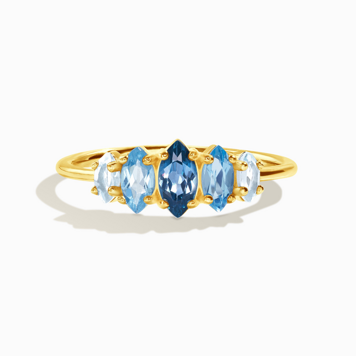 marquise cut blue topaz five stone stackable promise ring in 18k gold vermeil 