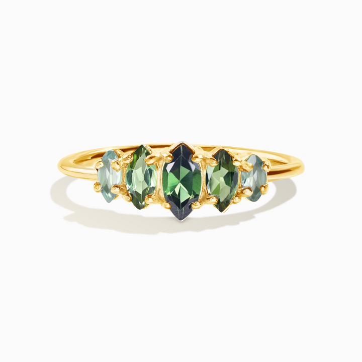 marquise cut green tourmaline five stone stackable promise ring in 18k gold vermeil gift for her