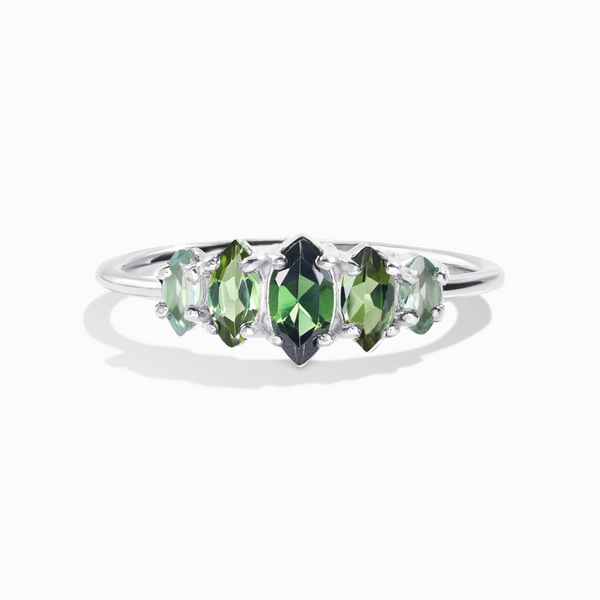 marquise cut green tourmaline five stone stackable promise ring in sterling silver gift for her