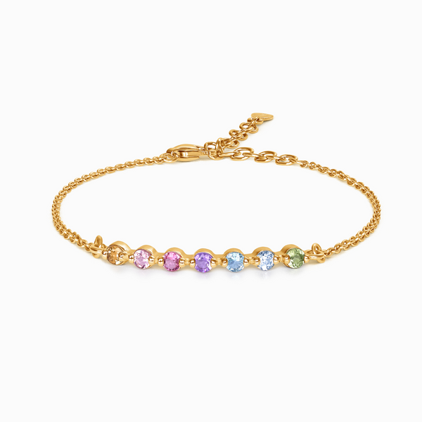 multicoloured pastel rainbow gemstone bracelet in 18k gold vermeil birthday anniversary and graduation gift for her