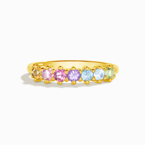 stackable dainty pastel coloured rainbow gemstone eternity wedding ring in 18k gold vermeil