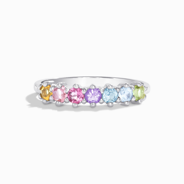 stackable dainty pastel coloured rainbow gemstone eternity wedding ring in sterling silver