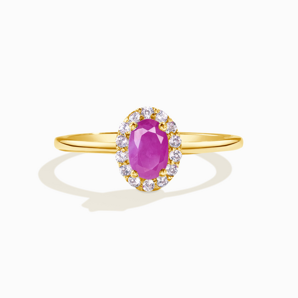 Pink ruby oval cut halo engagement ring in 18k gold vermeil gift for her