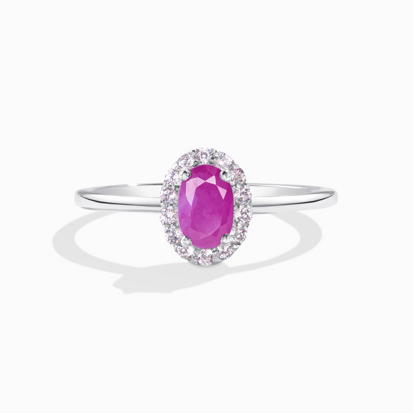 Pink ruby oval cut halo engagement ring in sterling silver gift for her