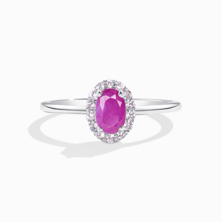 Pink ruby oval cut halo engagement ring in sterling silver gift for her