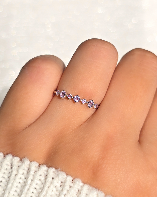Jonc demi-éternité saphir rose et améthyste rose en or vermeil 18 carats