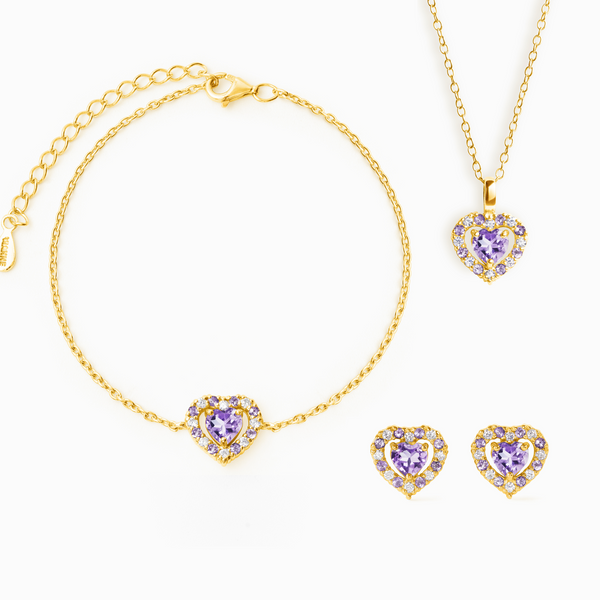 Purple Heart Lavender Amethyst Jewellery Set in 18k Gold Vermeil