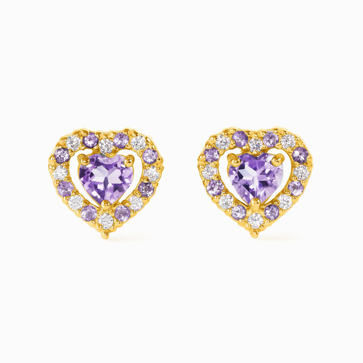 double heart love stud earrings with purple lavender amethyst in 18k gold vermeil valentine day birthday anniversary gifts for her for mum for friends for wife for girlfriend