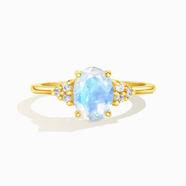 oval cut rainbow moonstone three stone engagement and promise ring in 18k gold vermeil gift for her