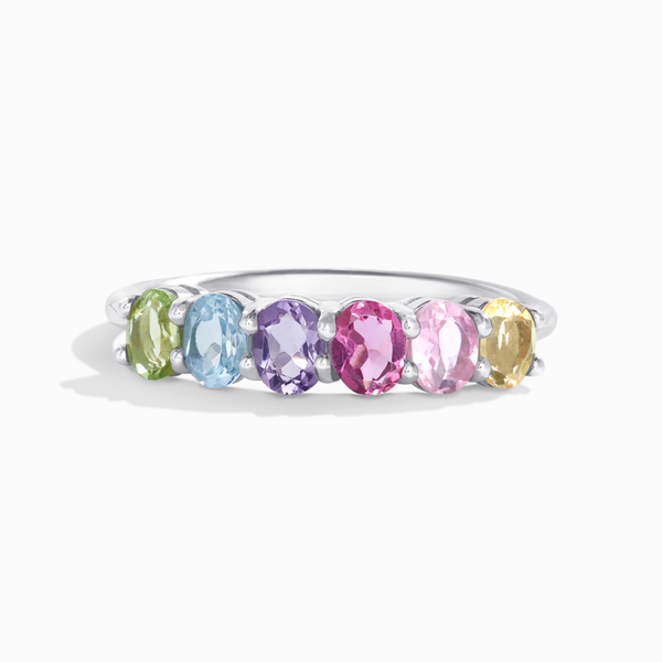 oval cut rainbow colour gemstone ring in sterling silver for birthday and anniversary gifts