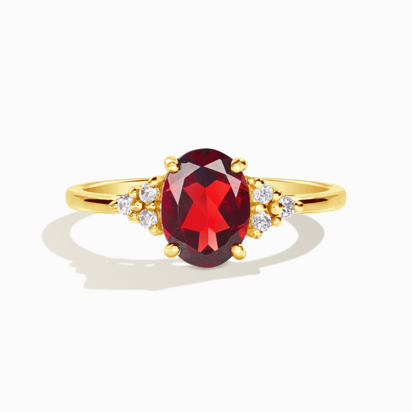 oval cut red garnet three stone engagement and promise ring in 18k gold vermeil gift for her