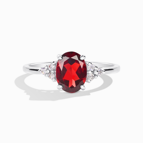 oval cut red garnet three stone engagement and promise ring in sterling silver gift for her