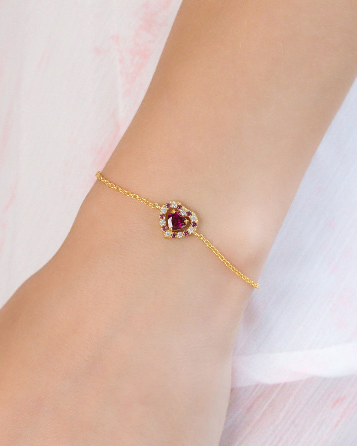 double heart love tennis bracelet with pink red rhodolite garnet in sterling silver and gold vermeil Valentine day birthday anniversary gifts for her for mum for friends for wife for girlfriend
