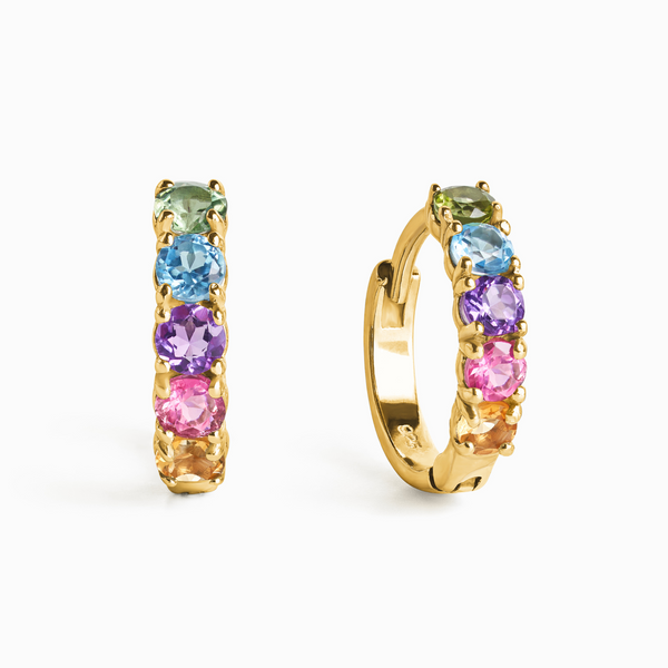 Rainbow Gemstone Huggie Hoop Earrings in 18k Gold Vermeil
