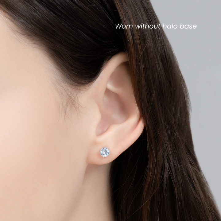 Round cut sky blue topaz halo stud earrings with removable jackets bridal jewellery in sterling silver gifts for her