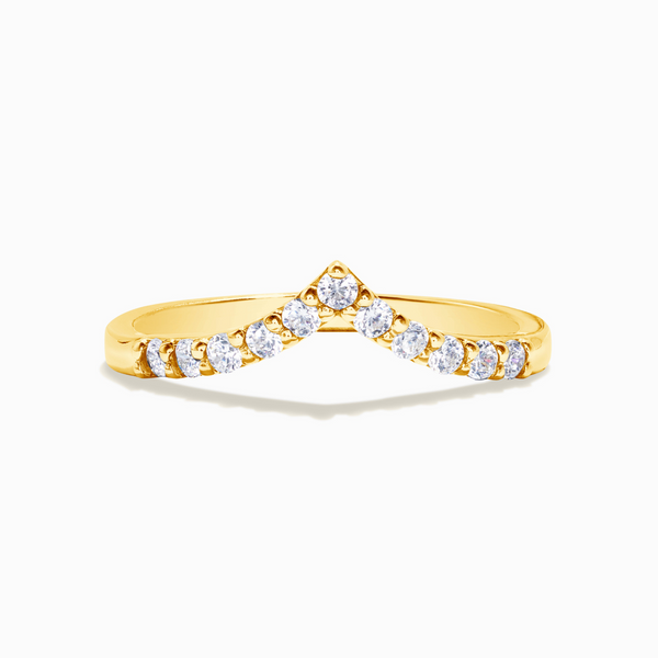V shape wishbone curved diamond eternity wedding ring in 18k gold vermeil