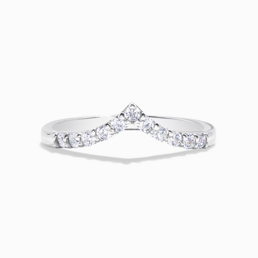 V shape wishbone curved diamond eternity wedding ring in sterling silver 