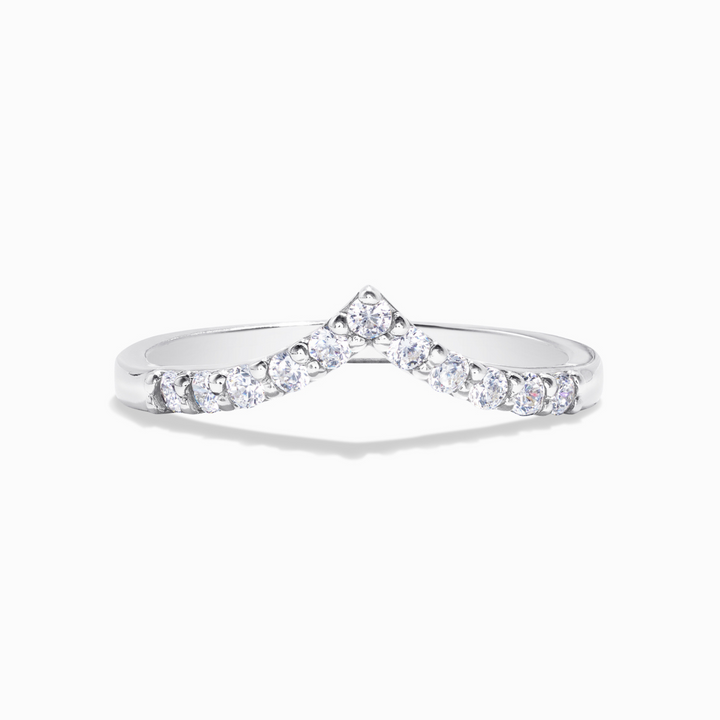 V shape wishbone curved diamond eternity wedding ring in sterling silver 