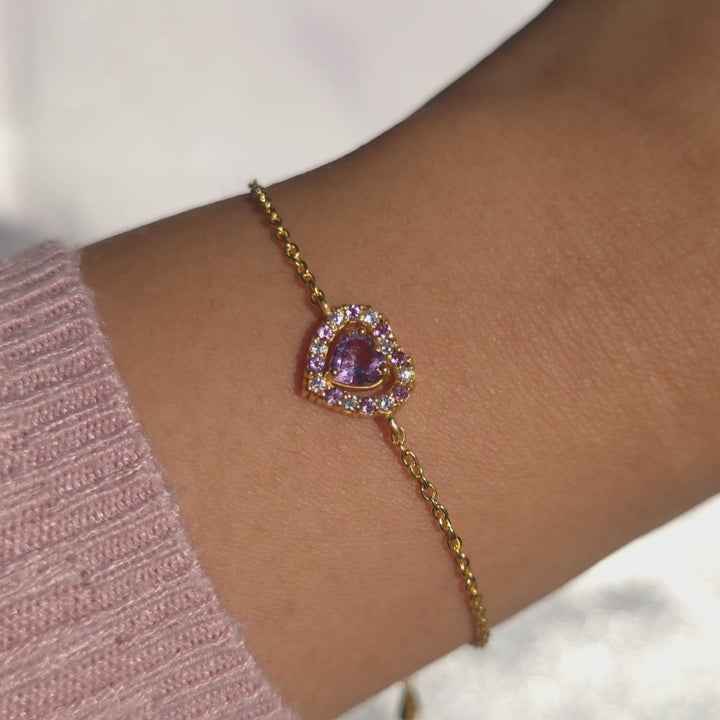 double heart love tennis bracelet with purple lavender amethyst in 18k gold vermeil valentine day birthday anniversary gifts for her for mum for friends for wife for girlfriend