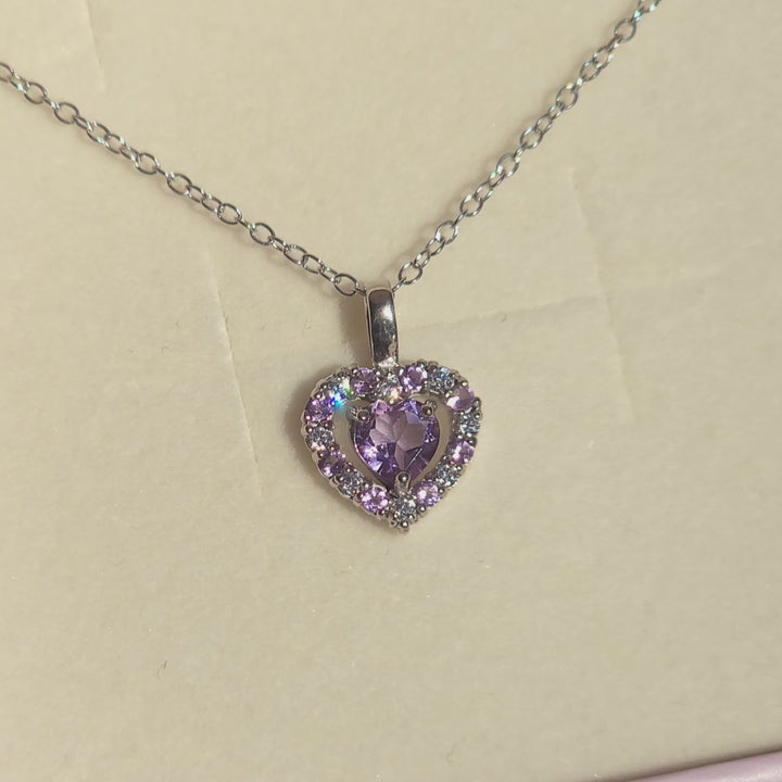 double heart love pendant necklace with purple lavender amethyst in 18k gold vermeil valentine day birthday anniversary gifts for her for mum for friends for wife for girlfriend