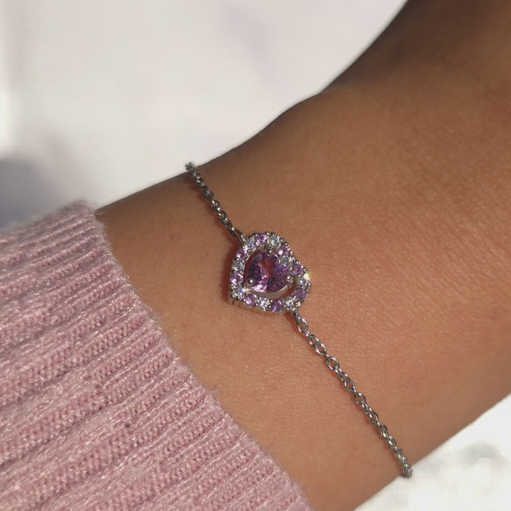 double heart love tennis bracelet with purple lavender amethyst in sterling silver valentine day birthday anniversary gifts for her for mum for friends for wife for girlfriend