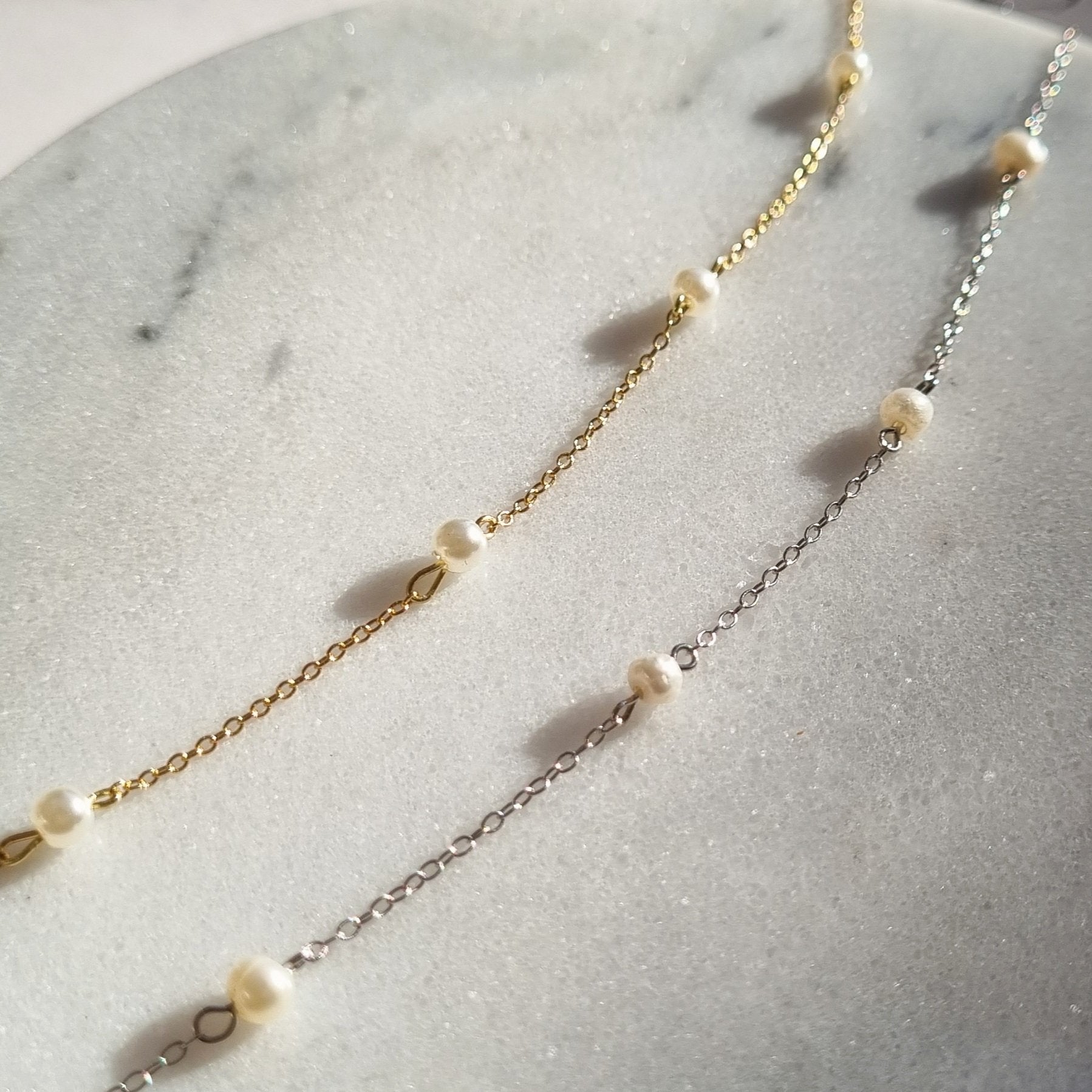 Sterling Silver Mini Pearl Beaded Necklace - Freshwater Pearl, Simple, Minimalist, Birthday, Anniversary, Bridal, Gift For Her, Mum