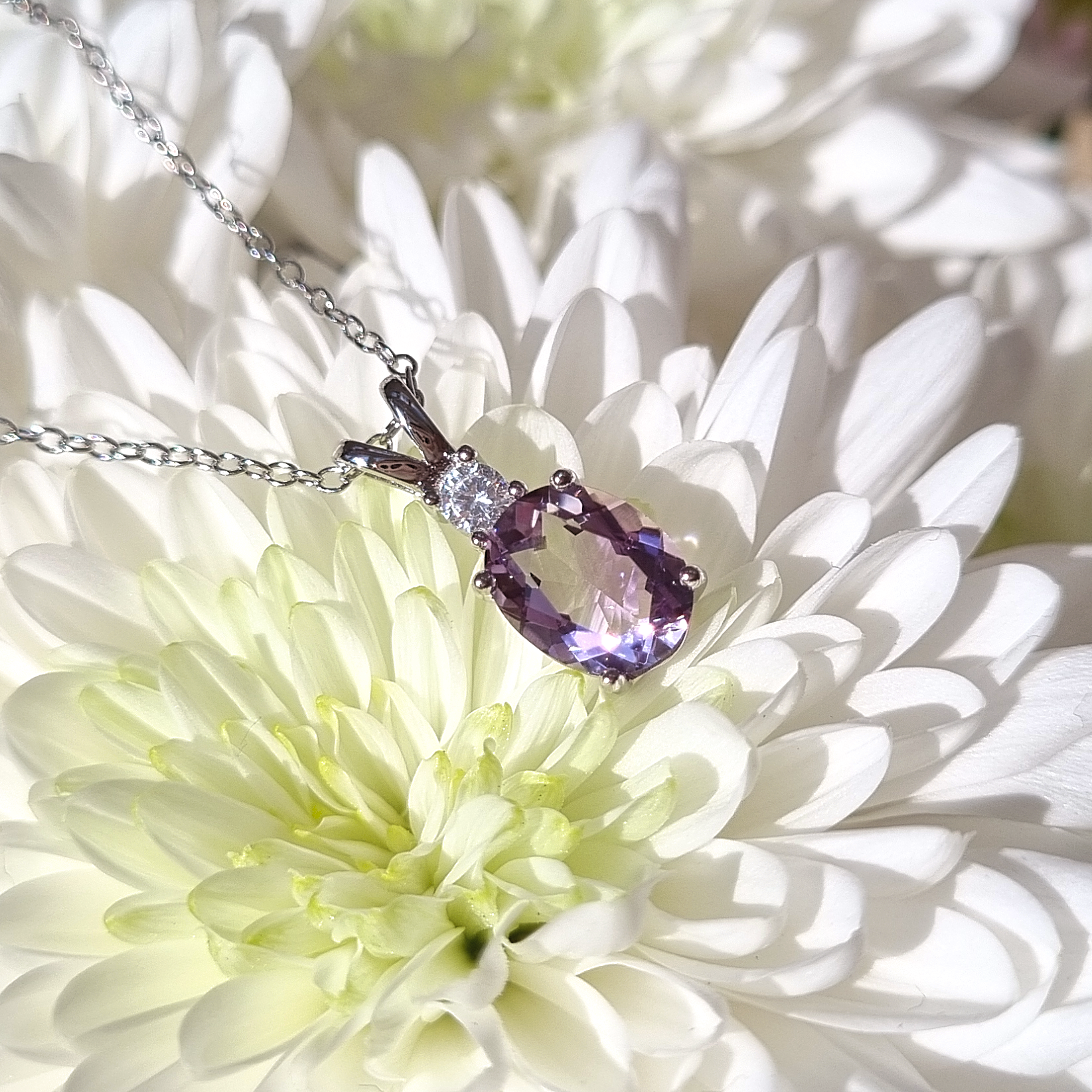 Lavender Amethyst Pendant Necklace in Sterling Silver