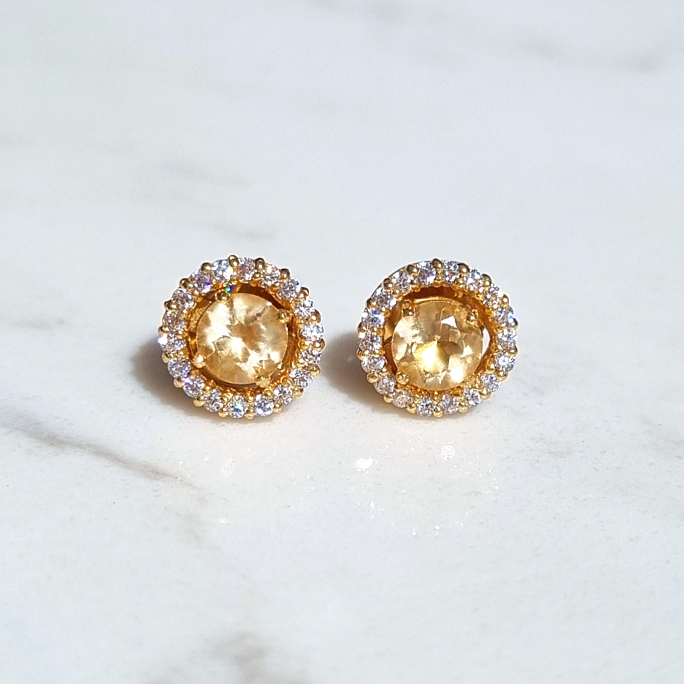 Citrine Halo Stud Earrings with Jackets in 18K Gold Vermeil