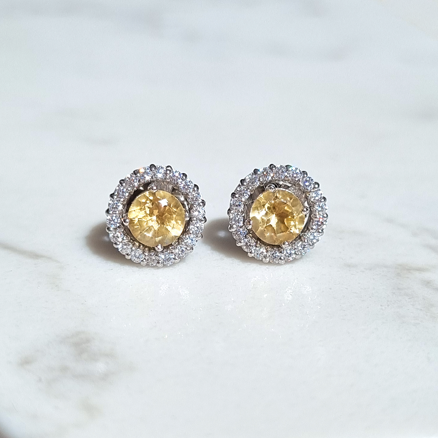 Citrine Halo Stud Earrings with Jackets in Sterling Silver