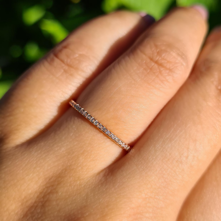 18k Rose Gold Plated Sterling Silver Full Band Eternity Ring (Thin Band) - Stackable, Minimalist, Dainty Ring, Birthday, Anniversary, Gift For Her, Wedding Band, Stackable Ring