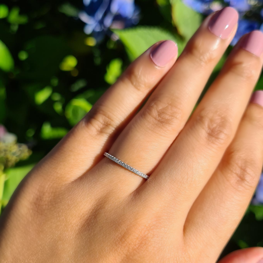 Sterling Silver Full Band Eternity Ring (Thin Band) - Stackable, Minimalist, Dainty Ring, Birthday, Anniversary, Gift For Her, Wedding Band