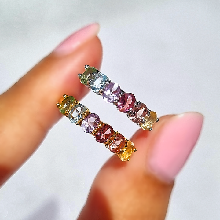 Rainbow Multicoloured Gemstone Half Eternity Ring in Sterling