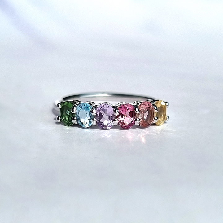 oval cut rainbow colour gemstone ring in sterling silver .present for birthday, promise.