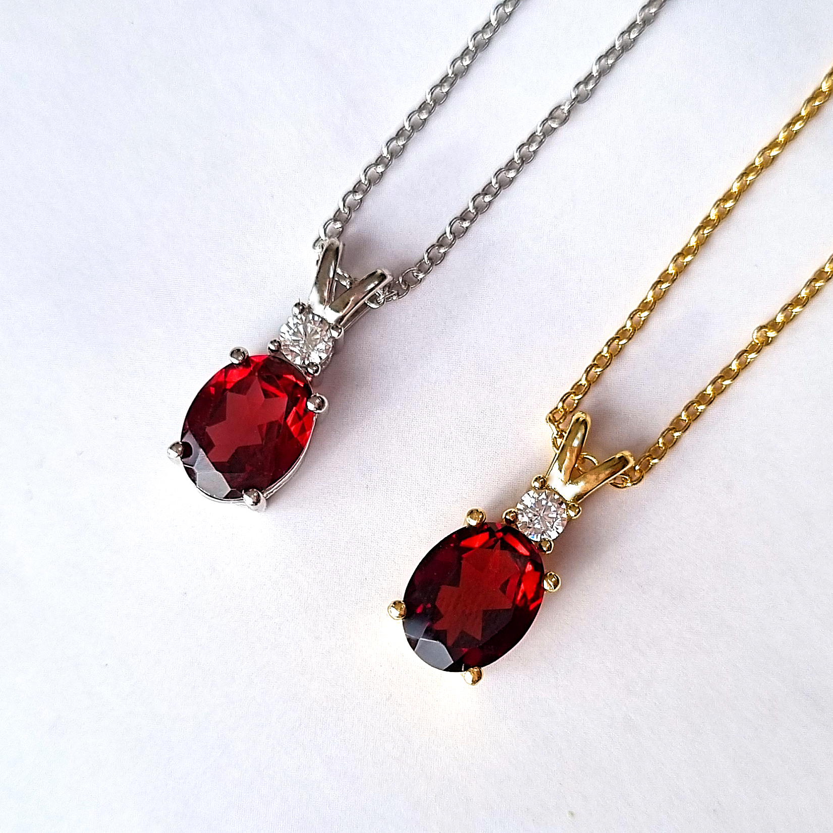 Oval cut garnet and round cut diamond pendant necklace in 18k gold Vermeil for promise ,birthday, mother's day or wedding gift.