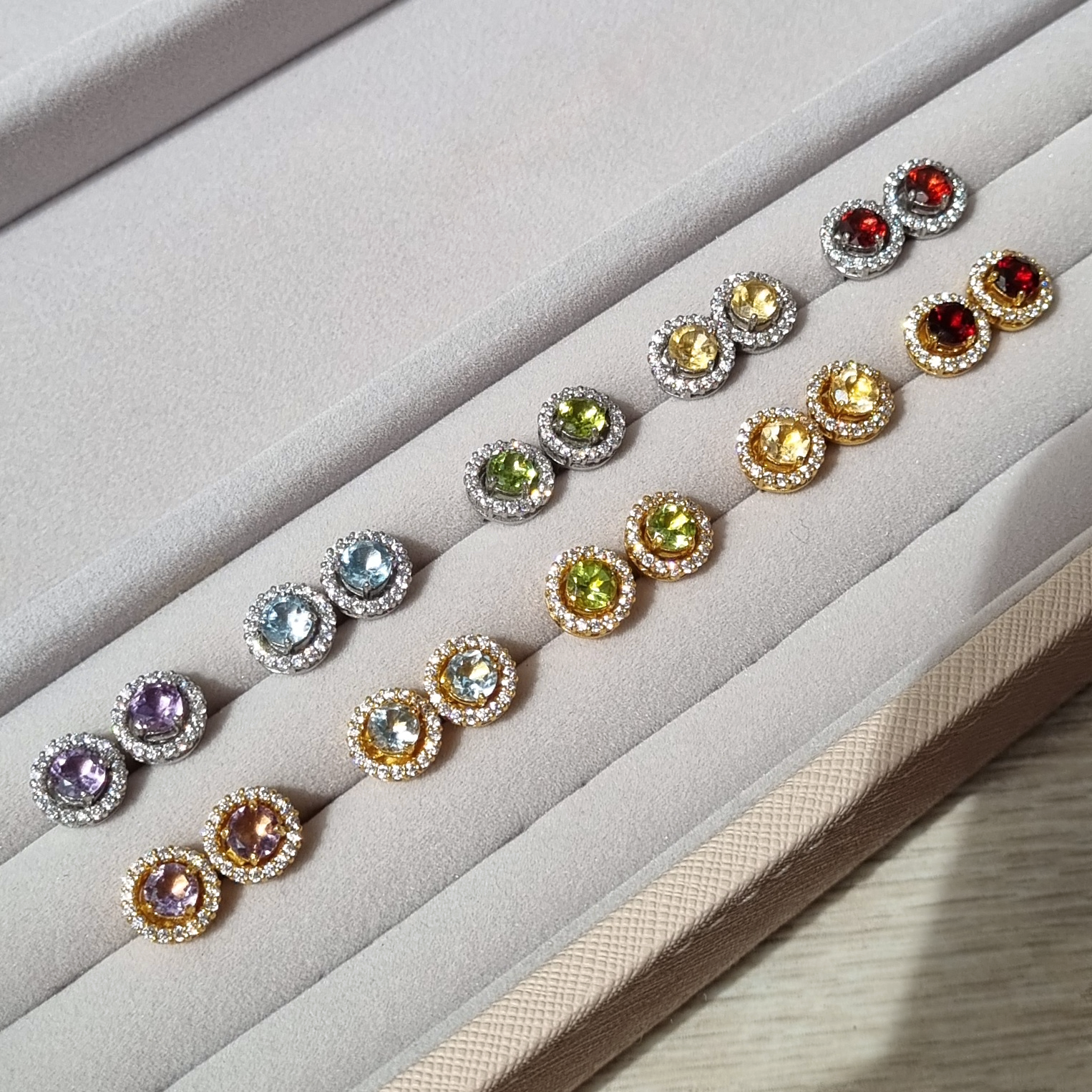 Citrine Halo Stud Earrings with Jackets in 18K Gold Vermeil