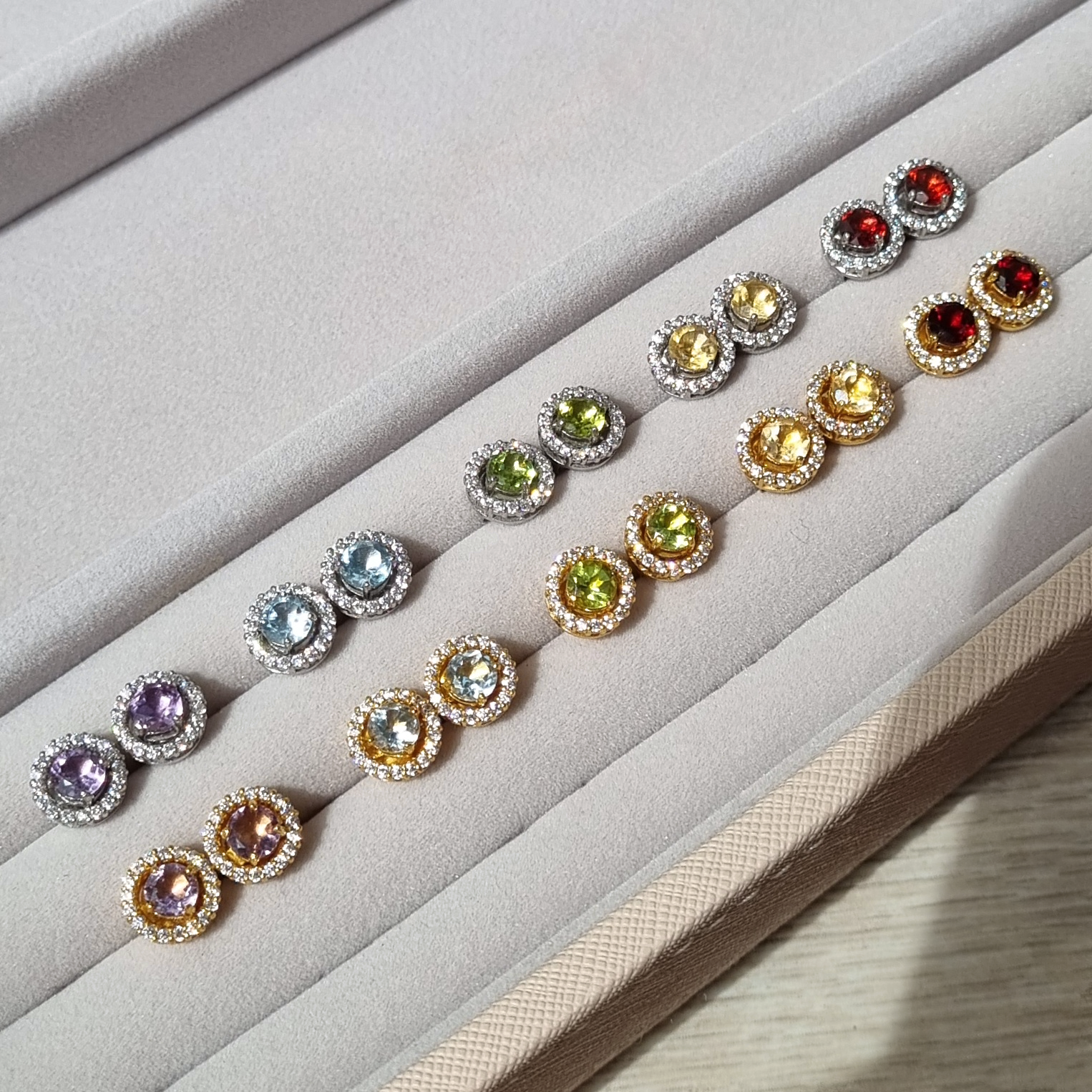 Garnet Halo Stud Earrings with Jackets in 18k Gold Vermeil