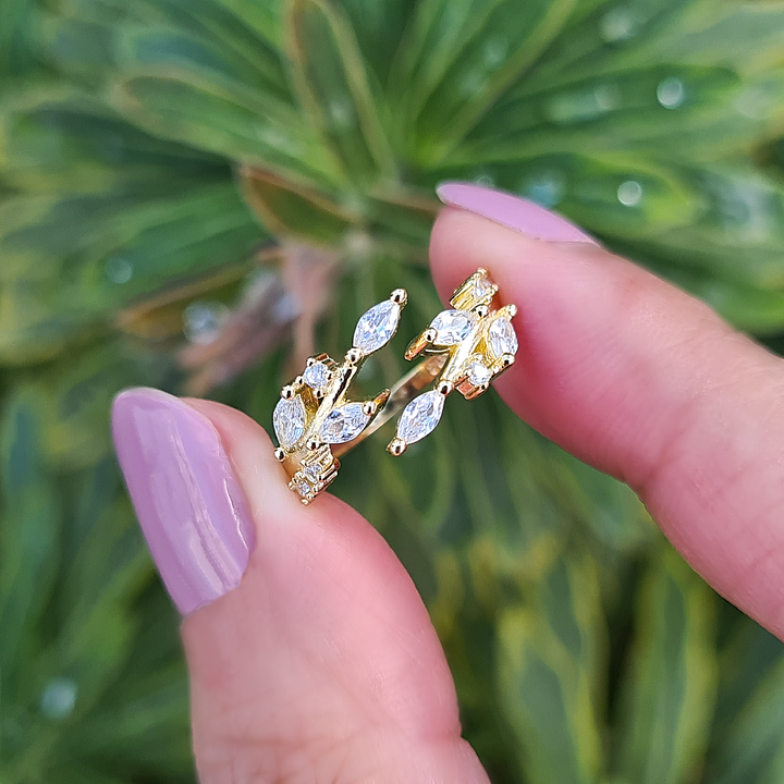 18k Gold Plated Sterling Silver Adjustable Leaf Ring - Stackable, Stacking, Minimalist, Dainty Ring, Birthday, Anniversary, Bridal Gift, Gift For Her, Mum