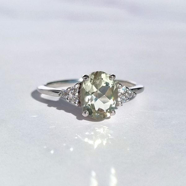 oval cut green gemstone wedding , engagement and promise ring in sterling sliver 