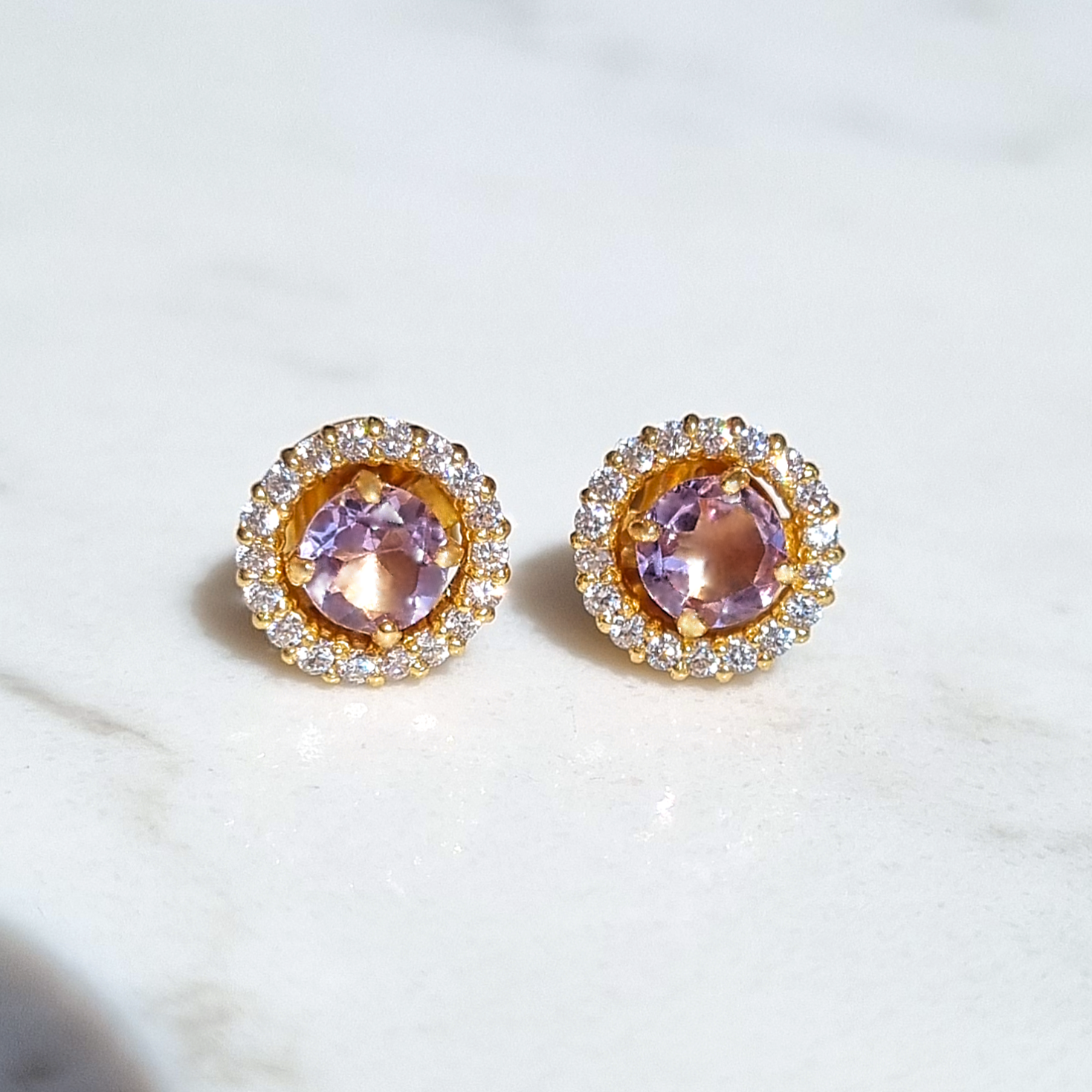 round cut lavender and diamond removable jackets earring in 18k gold vermeil.