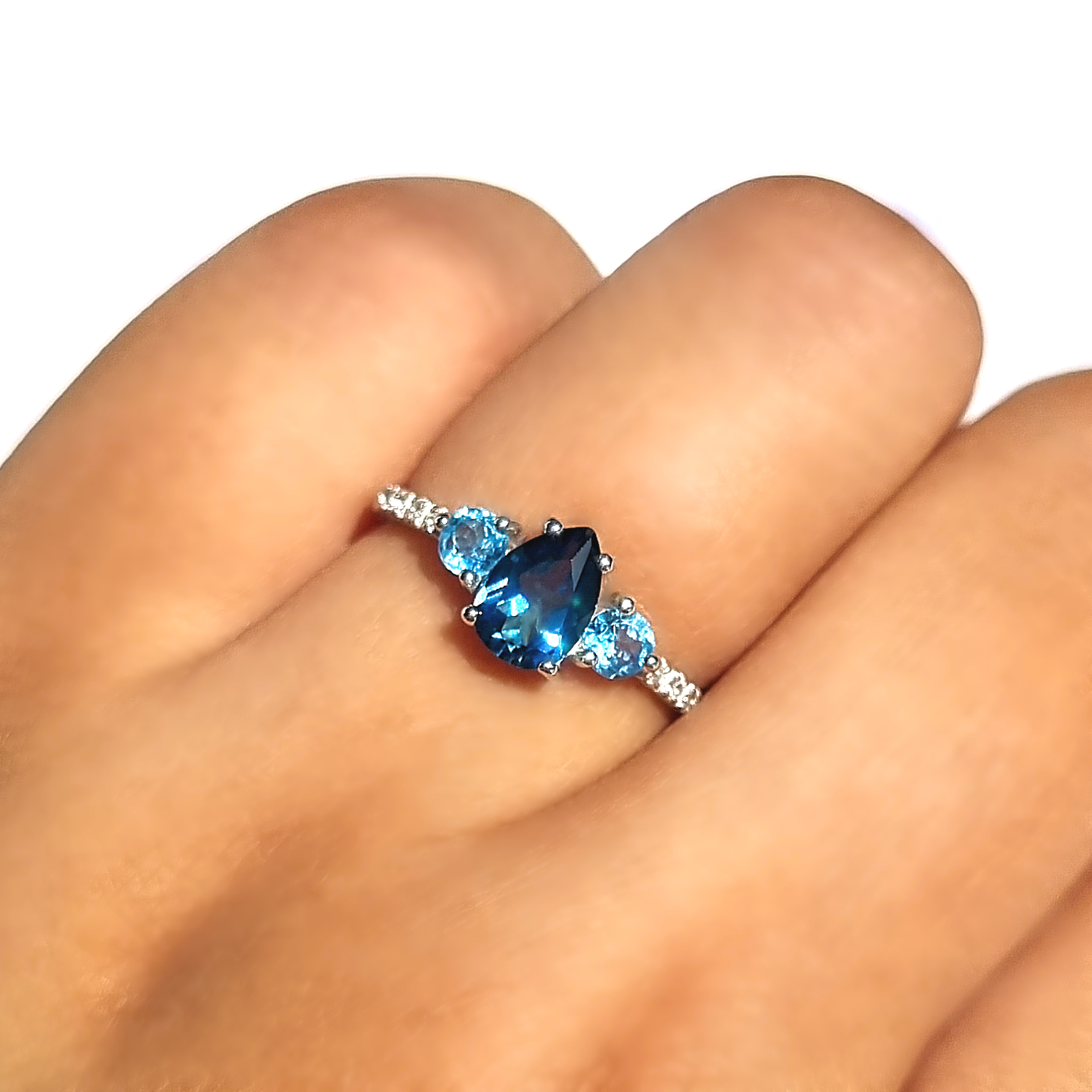 London Blue and round cut Swiss Blue Topaz engagement , promise and wedding Ring in  sterling sliver