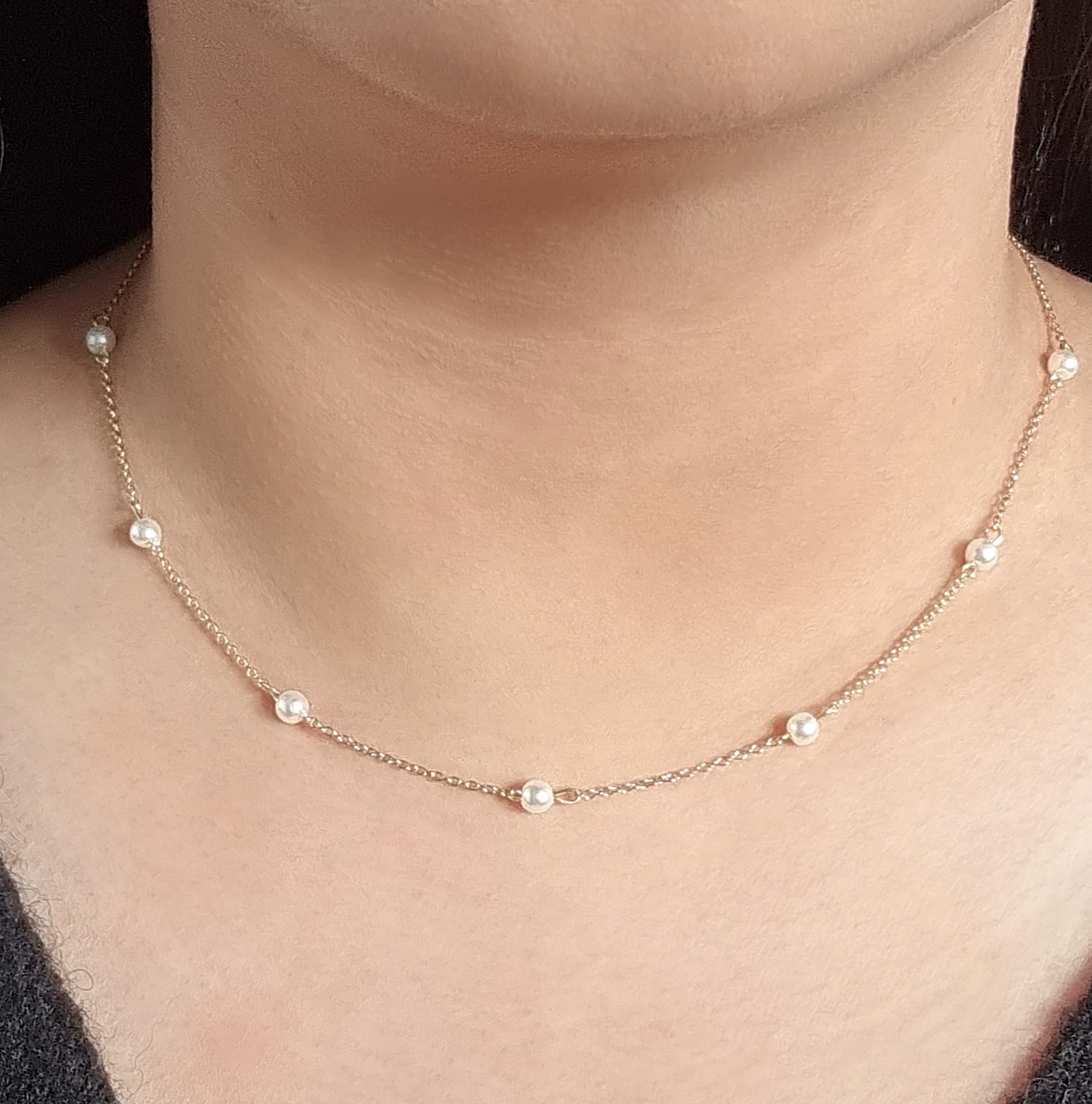 Sterling Silver Mini Pearl Beaded Necklace - Freshwater Pearl, Simple, Minimalist, Birthday, Anniversary, Bridal, Gift For Her, Mum
