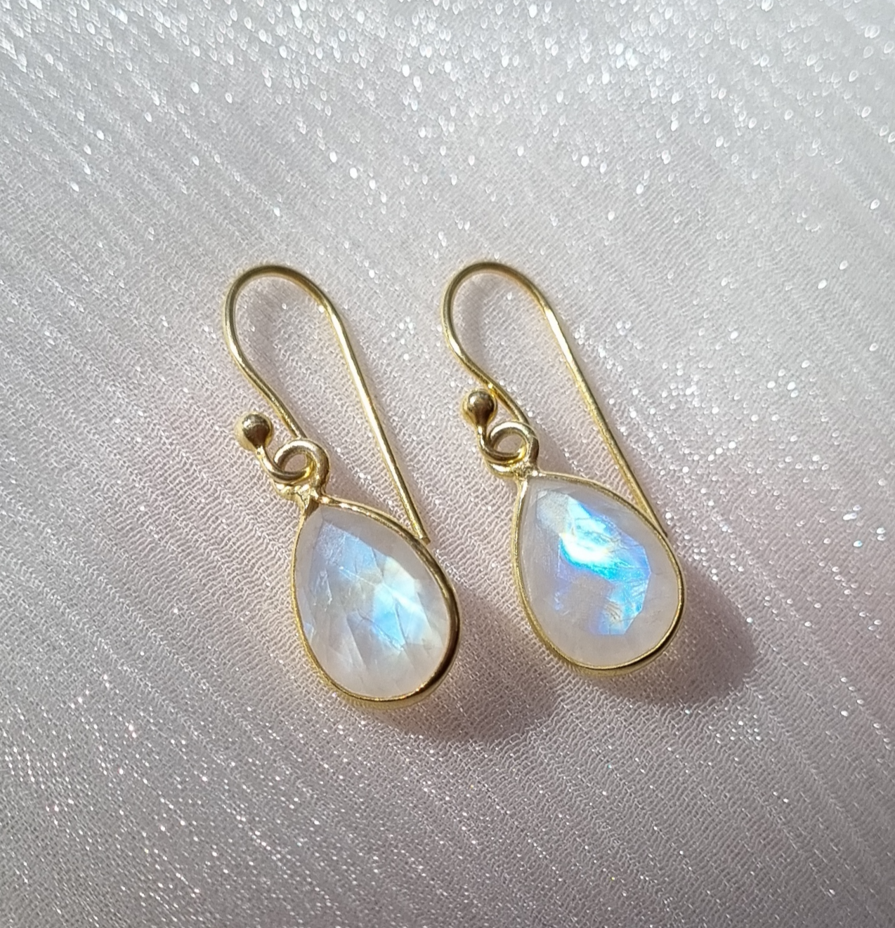 Rainbow Moonstone Drop Earrings in Gold Vermeil